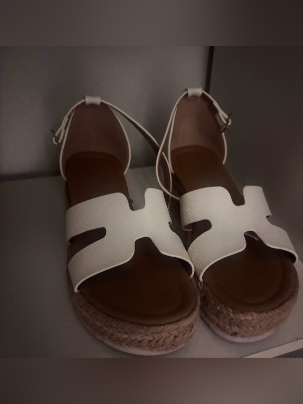 SHEIN White and Brown Women's Espadrille Platform Sandals